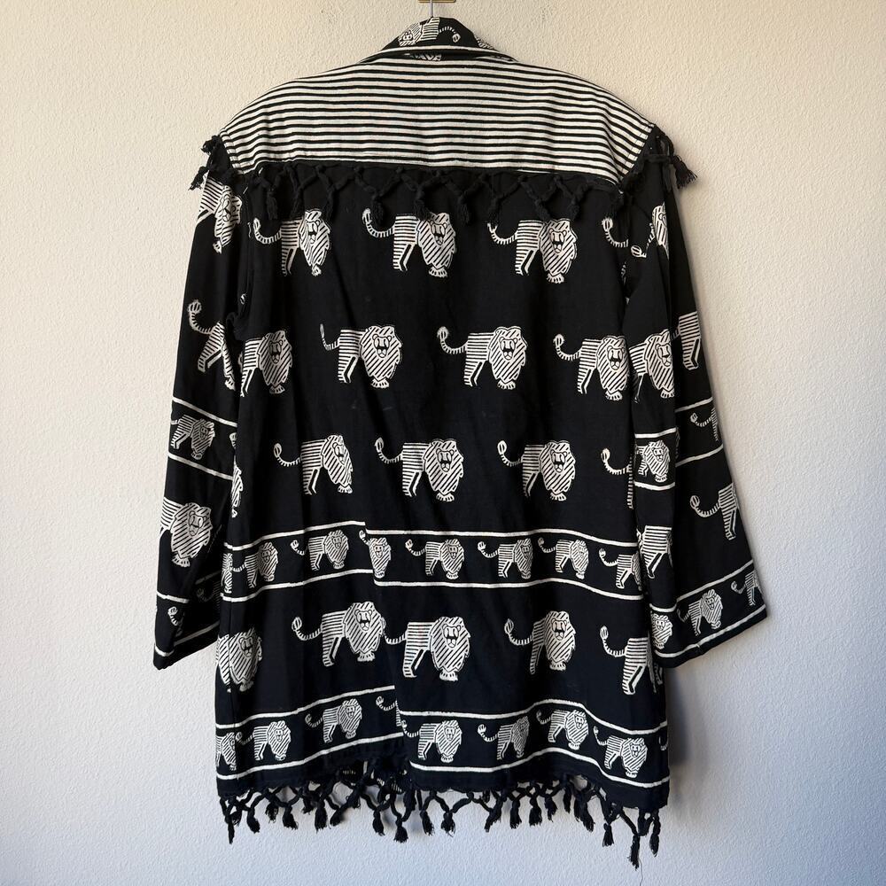 Sam Hilu Lion Print Fringe Hem Oversized Blazer Jacket Size M - Picture 3 of 6